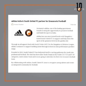 Read more about the article Adidas India & South United FC partner for Grassroots Football – 22nd December 2022