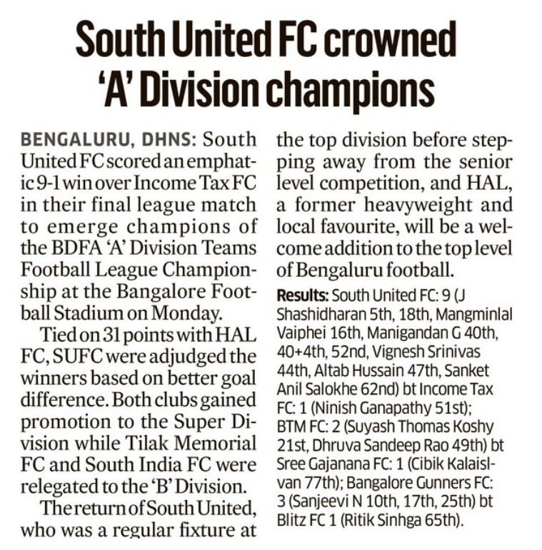 You are currently viewing South United FC crowned ‘A’ Division Champions – 11 April 2023